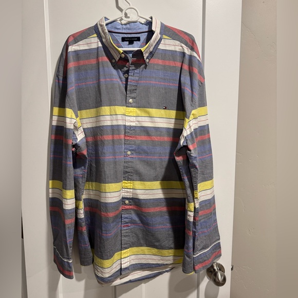 Tommy Hilfiger Men's Gray and Yellow Striped Shirt - Picture 1 of 3